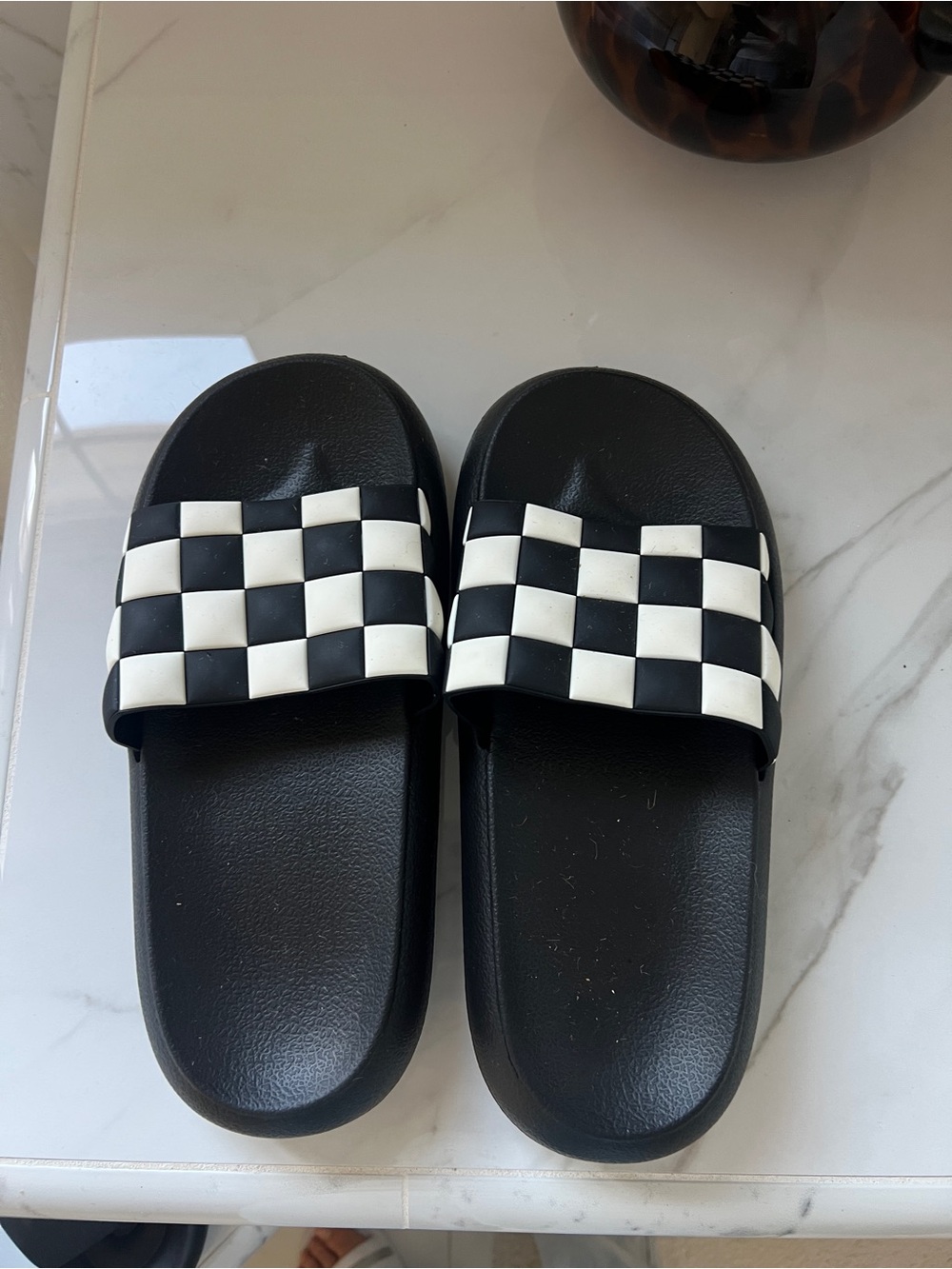 Black & White Checkered Slide Sandals